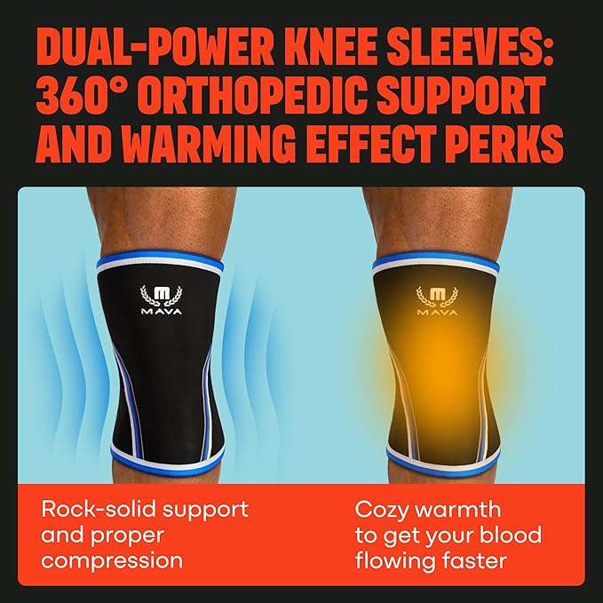 Mava Sports Knee Sleeves Weightlifting Men & Women, 7mm Neoprene Knee Sleeves for Women and Men, Ideal for Cross Training WOD, Squats, Powerlifting