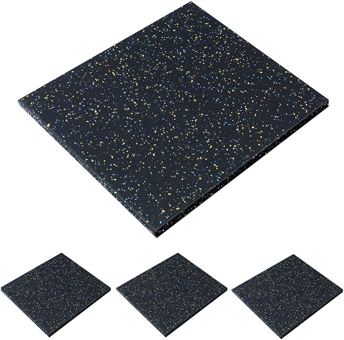 MYOYAY 4 Pack Interlocking Tile 20" x 20”x 1”Heavy Duty Rubber Flooring Mat Anti-Vibration Anti-Slip Exercise Mats for Gym Equipment and Cushion for Workouts, Cover 11.12 Sq.Ft…