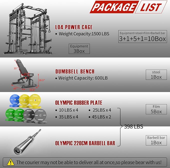 Smith Machine with Cable Crossover System, Multi-Function Power Cage Squat Rack for Home Gym, Power Rack and Packages Weight Sets.