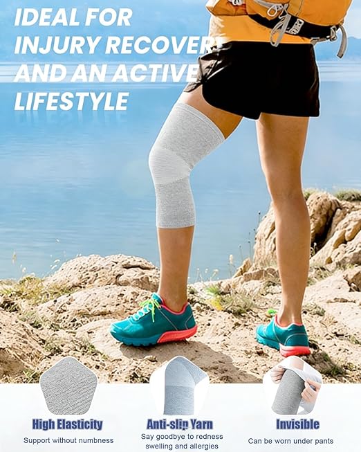 Bamboo Knee Sleeves 2-Pack Knee Compression Sleeve Women Men Elastic Warm Slip-on Recovery Knee Brace for Arthritis Knee Pain (Large)