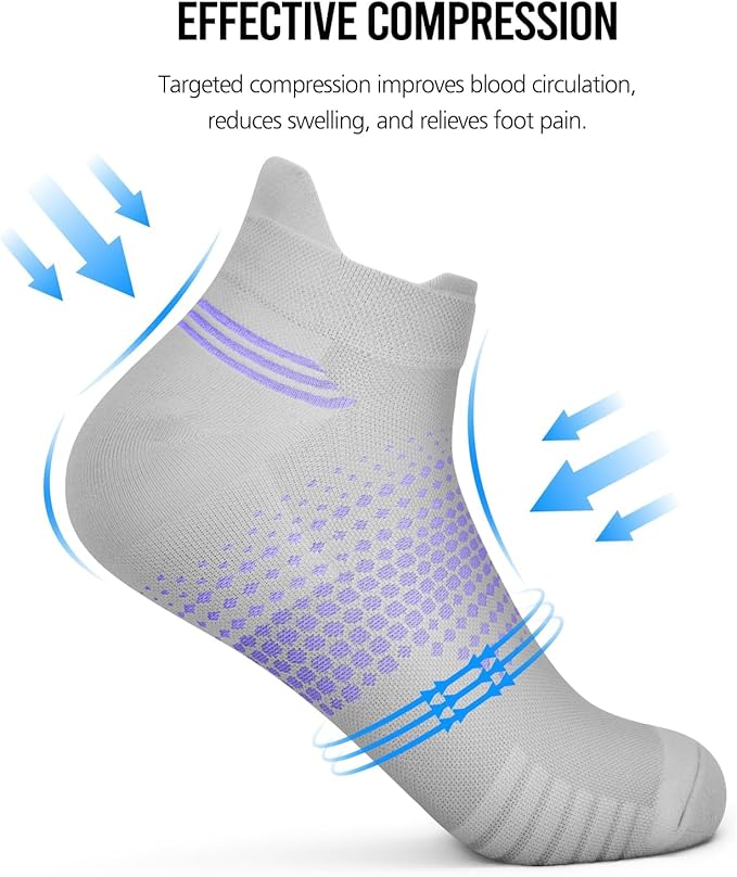 PAPLUS Ankle Compression Socks for Women 6 Pairs, Running Socks with Heel Tab, Cushioned Low Cut Athletic Socks