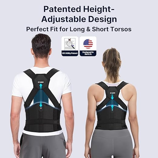 Fit Geno Posture Corrector for Women and Men HeightFit: Patented Height Adjustable Back Brace - Neck Shoulder & Full Back Pain Relief - Improve Posture Correct Hunchback Slouching Under Clothes (Large)
