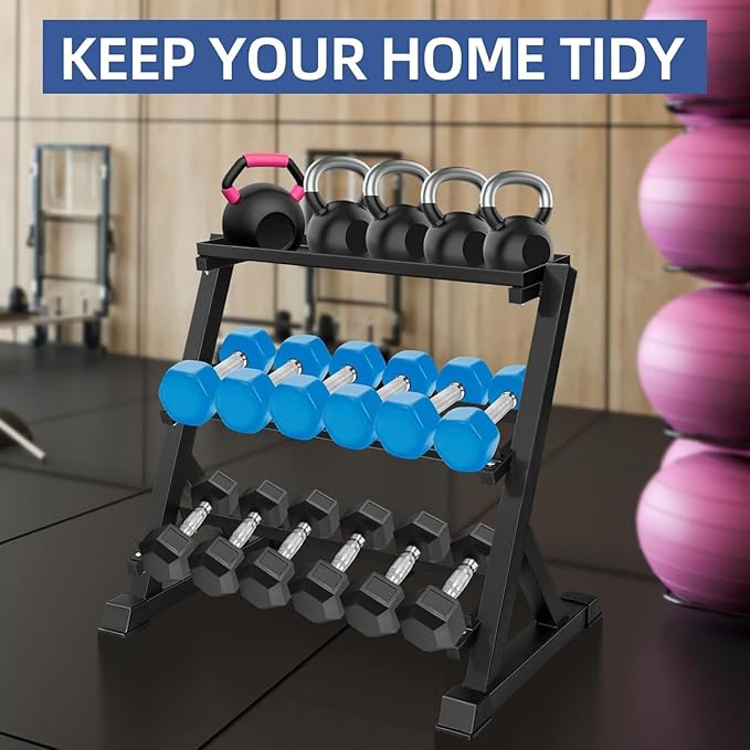 Dumbbell Rack 3‑Tier – 1000 Lb Capacity Heavy Duty Weight Storage Rack For Dumbbells, Kettlebells & Gym Equipment, Adjustable Steel Frame, Black