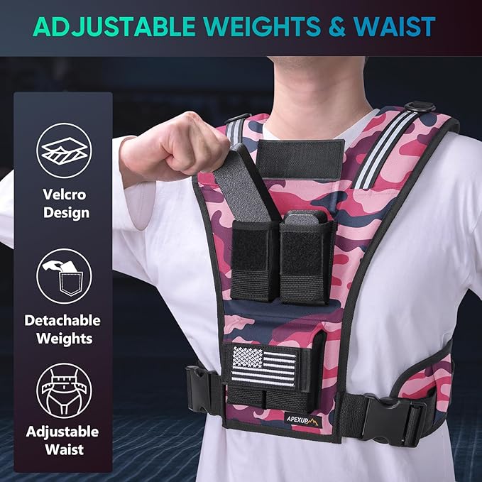 APEXUP Adjustable Weighted Vest Men 20lbs/30lbs/40lbs Weights with Reflective Stripe, Weight Vest Woman Workout Vest for Strength Training Running Walking