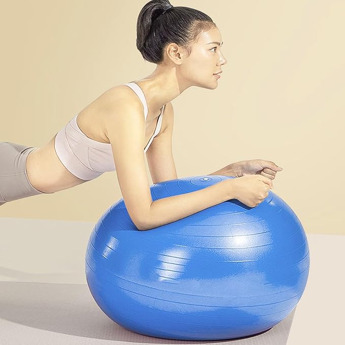Yoga Pilates Ball Anti Slip Heavy Duty Rubber 22 inch Birthing Fitness Improved Posture Balance Training with Quick Pump Anti Burst Design