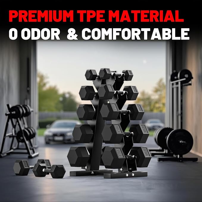 PAPABABE Hex Dumbbell Set with Rubber Grip 2.5-125lb, Odorless Rubber Coated Weight Fixed Dumbbells Set of 2, Weights for Women at Home, Hand Weights for Home Gym & Strength Training,Pesas Para Ejercicios