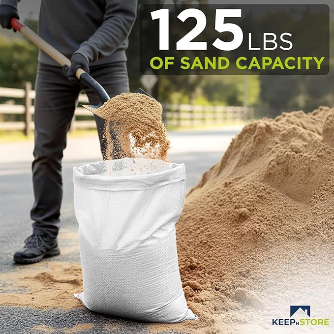 Heavy Duty Sand Bags Pack of 24, White Empty Sandbags with Built-In Ties, Woven Polypropylene UV Protection 1600 Hours, Fillable Bags for Flood Control, Weight, 24x40 inches, 125 Pounds Volume