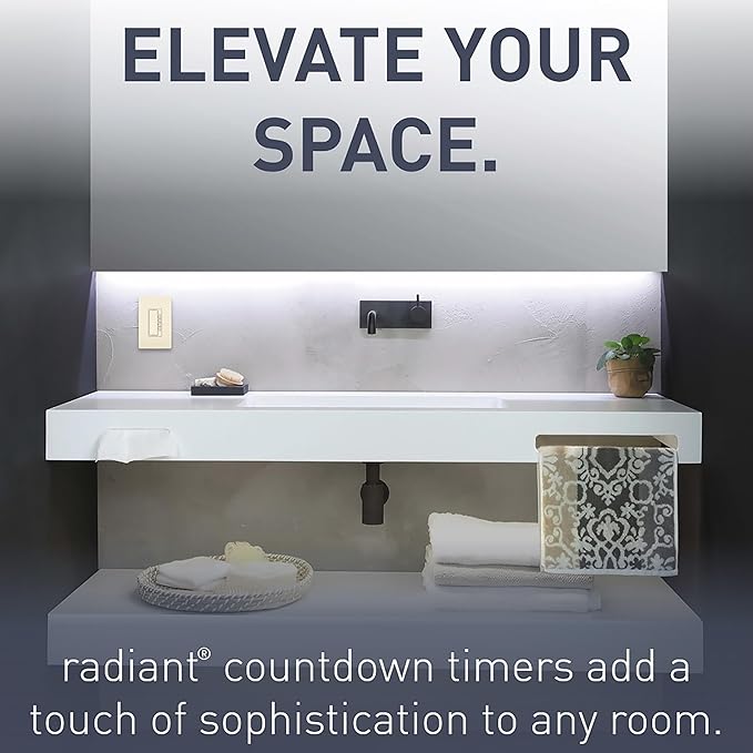Legrand Radiant Digital Countdown Timer Rocker Light Switch, For Home Lighting Control, with Locator & Time Indicator, 60/40/20/10 Minute Settings, RT2LACCV4, Light Almond, 1 Count