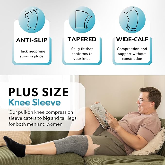 BraceAbility Plus Size Neoprene Knee Sleeve - Bariatric Knee Compression Sleeve for Large Legs and Big Thighs, Arthritis Joint Pain Support Knee Brace for Obese - Fits Men and Women (5XL - Gray)