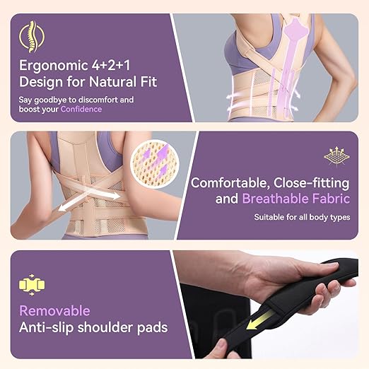 Posture Corrector for Women and Men, Adjustable Back Support Brace for Office, Home, Daily Wear, Breathable Shoulder Straightener for Upper Lower Back Pain Relief, Under Clothes Hunchback Correction