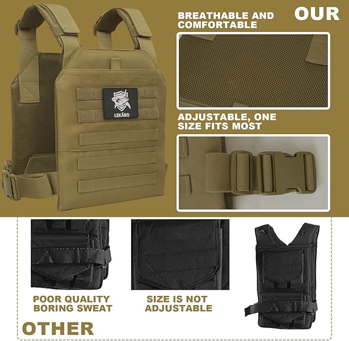 Adjustable Weighted Vest for Men Women – Tactical Vest for Rucking, HIIT & CrossFit, Fits 10x12 Plates, 600D Breathable Weight Vest & Exercise Vest for Strength Training, Weights Not Included