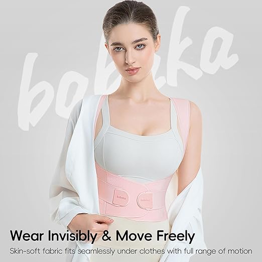 babaka Posture Corrector for Women, Invisible Lightweight Adjustable Back Brace for Upper and Lower Back Pain Relief, Hunchback, Hump, Scoliosis, Thoracic, Spine Corrector Under Clothes (Pink, Large, Waist: 35''-42'')