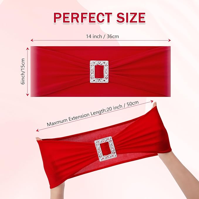 Joccun 120 PCS Spandex Chair Sashes Bows Stretch Chair Cover Band with Buckle Slider Universal Elastic Chair Ties for Wedding Banquet Party Event Decoration (Ruby)