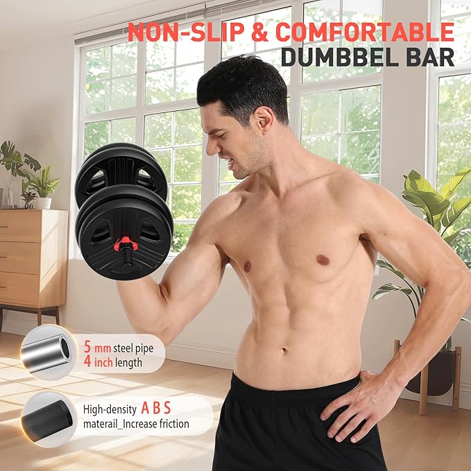 Adjustable Dumbbells Set, 20/30/40/55/60/80lbs Free Weight Set with Connector, 2 or 3 in 1 Dumbbells Set Used as Barbell, Kettlebells, Fitness Exercises for Home Gym Suitable Men/Women