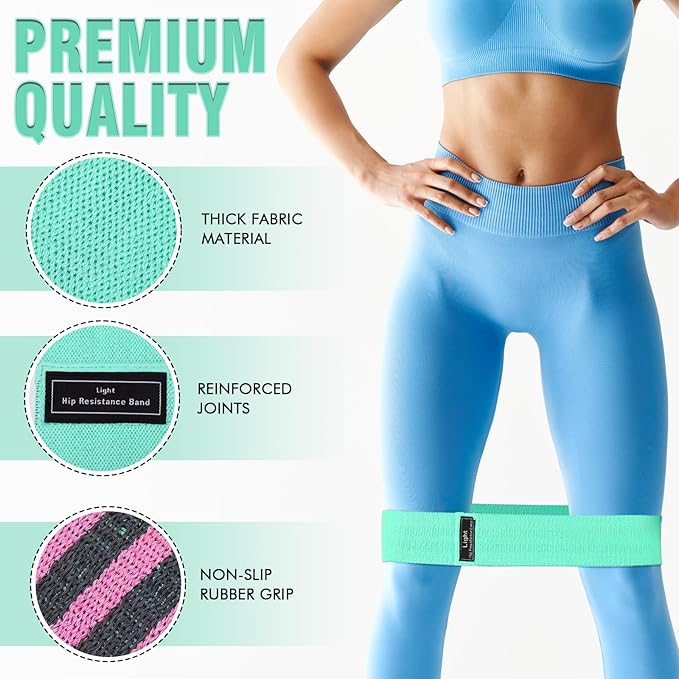 12 Pcs Fabric Resistance Bands for Working Out Booty Workout Stretch Exercise Bands Non Slip for Legs Squat Resistance Loop for Women Men Starter Butt Hip Thigh Fitness