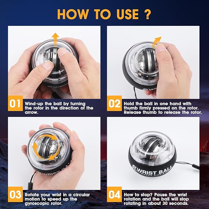 JIN BD Wrist Trainer Ball Auto-Start Gyroscopic Forearm Exerciser Gyro Ball for Strengthen Arms, Fingers, Bones and Muscles（Black Wrist Ball (No Light)）