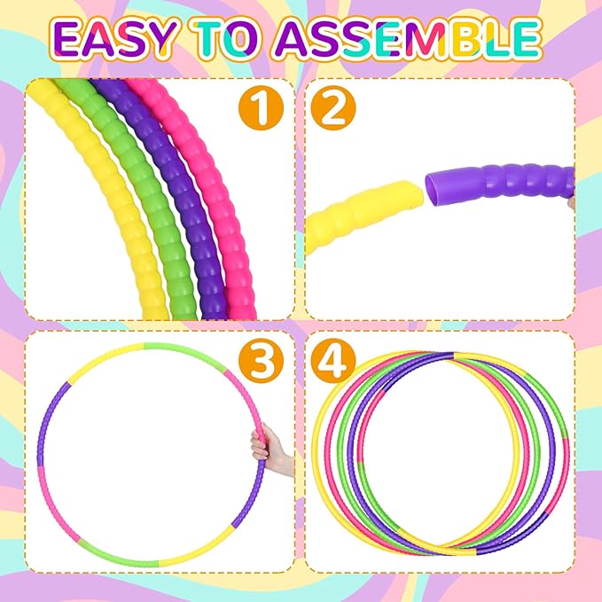 Sratte 8 Pcs Color Hoop Detachable Adjustable Exercise Ring Plastic Hoop for Gymnastics Dog Agility Equipment Party Decor, 4 Colors