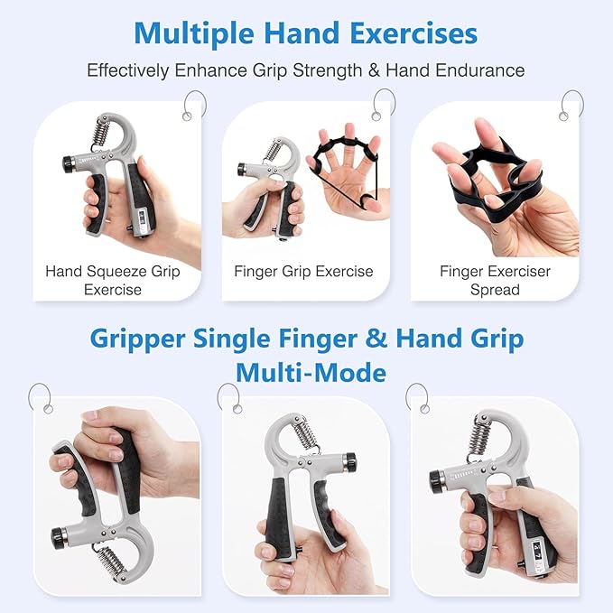 CYFIE Grip Strength Trainer Kit with Adjustable Resistance 10 - 132 Lbs, Forearm Exerciser, Finger Stretcher, Stress Ball, Forearm Strengthener for Workout wuth Storage Bag, Muscle Building and Recovery