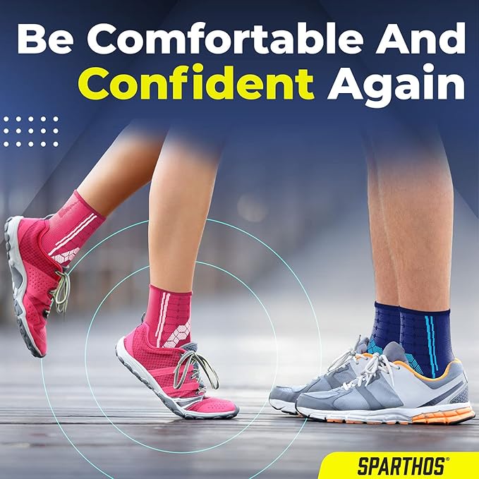 Sparthos Ankle Compression Socks (Pair) – Plantar Fasciitis Ankle Brace with Arch Support – for Men and Women – Foot Sleeves – Increase Blood Circulation, Reduce Swelling & Heel Spurs (Blue-L)