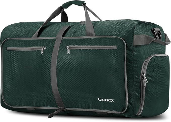 Gonex Large Foldable Travel Duffle Bag with Shoes Compartment, Packable Lightweight Water Repellent Duffel Bag for Camping Gym Weekender Bag
