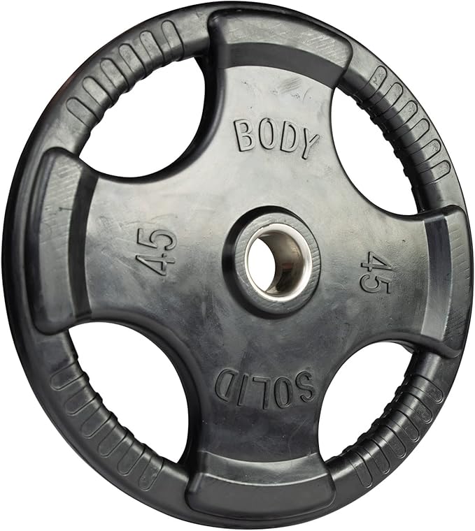 Body-Solid Rubber Coated Olympic Weight Plate (1), with Anti-Slip Grip - Perfect for Strength Training, Home Gym, and Barbell Workouts