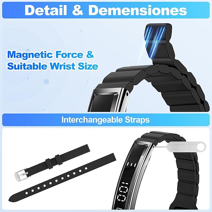 Smart Bracelet for Women, Health Activity Fitness Trackers, 24/7 Heart Rate, Blood Oxygen & Stress Monitor, 24H Sleep Tracker, Smart Wristband with Free APP 2 Bands, Black