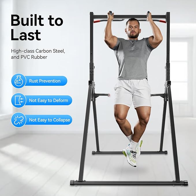 Foldable Pull Up Bar 5.74-7.55ft Height Adjustable Pull Up Dip Station Freestanding Tower Station Gym Training Equipment, Up to 440lbs
