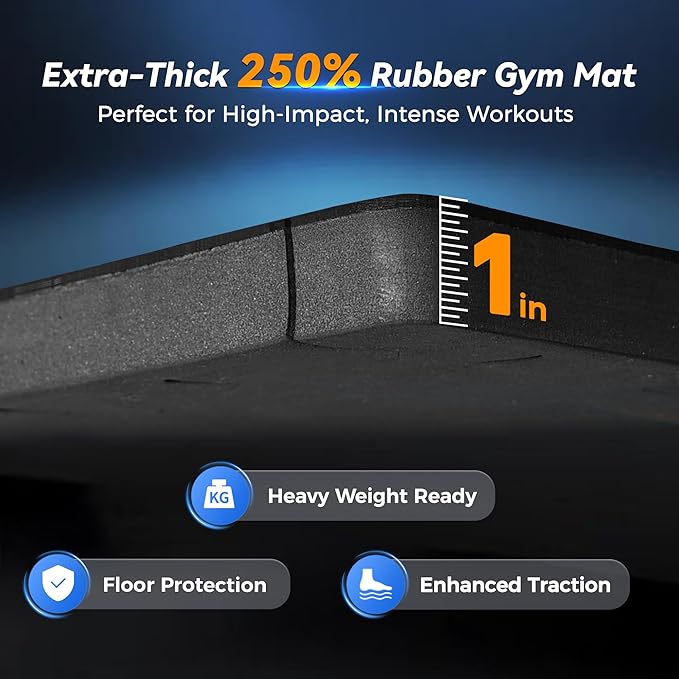 SUPERJARE 1" Extra-Thick Rubber Top Exercise Mat, Puzzle Gym Flooring for Home Gym, Gym Mat for Workout Equipment, Interlocking Floor Tiles with EVA Foam, 24 Pcs 96 Sq Ft, Black