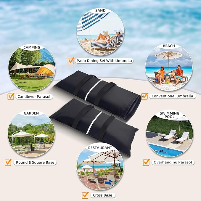Umbrella Base Weight Sand Bags, 2 x 50 LBS Fillable Sand Bag for Umbrella Base, Cantilever Patio Umbrella, Trampoline, Outdoor Garden Backyard Furniture (Without Filler)
