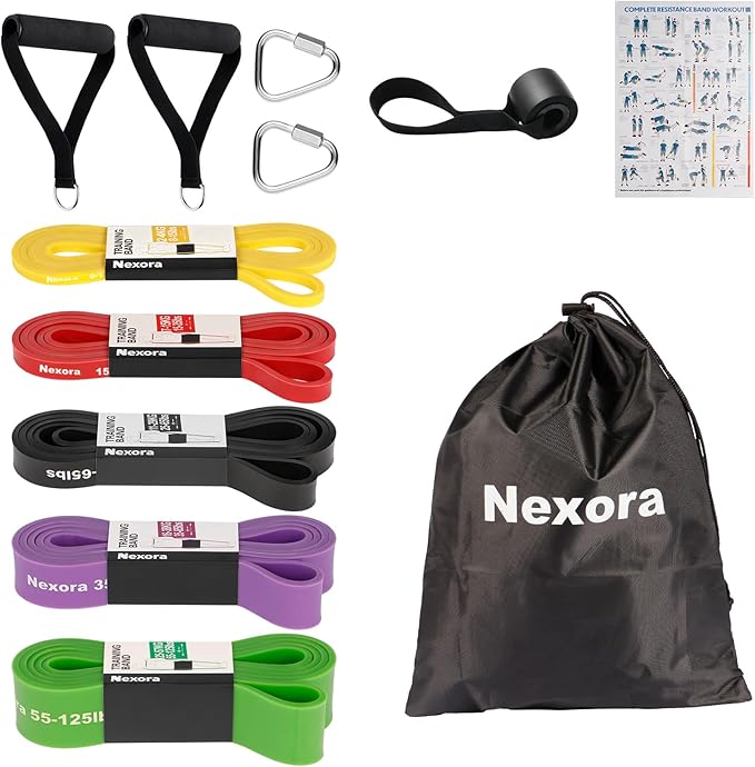 Nexora Resistance Bands Set, 5 Pack 8-125 lbs Natural Rubber Exercise Bands with Door Anchor Soft Handles Storage Bag, Heavy Duty Workout Bands for Men Women Home Gym Yoga Pilates Physical Therapy