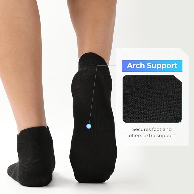 BAMBOO COOL Men's Ankle Socks Athletic Low Cut Heel Tab Cushioned Moisture Wicking, Running Arch Support Breathable, 8 Pack