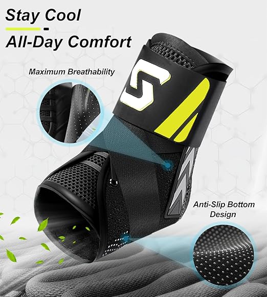 Quick Lace Up Ankle Brace for Sprained Ankle, Slim Fit Ankle Support Brace with Side Stabilizing Pads for Men & Women, Adjustable Ankle Stabilizer for Injury Recovery, Running, Sports, M-Support Plate of 1