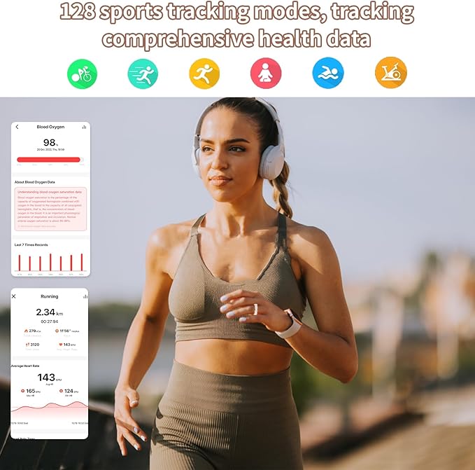 Smart Ring for Women-Men,Tracks Heart Rate, Sleep, SpO2, HRV. 128 Sports Modes, IP68 Waterproof, Gesture Control, No Subscription, iOS & Android Compatible (9)