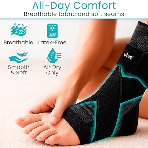 Vive Ankle Compression Sleeves with Straps - Brace for Women and Men - Support Wrap for Achilles Tendonitis, Sprains, Plantar Fasciitis, Pain Relief - 2 Pack (Large)