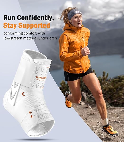 Slim-Fit Ankle Brace for Sprained Ankle, Quick Lace Up Ankle Support for Women Men with 2 Auto-Shaped Pads, Air Fabric Cool Ankle Stabilizer for Injury Recover, Running,Sports,White,S