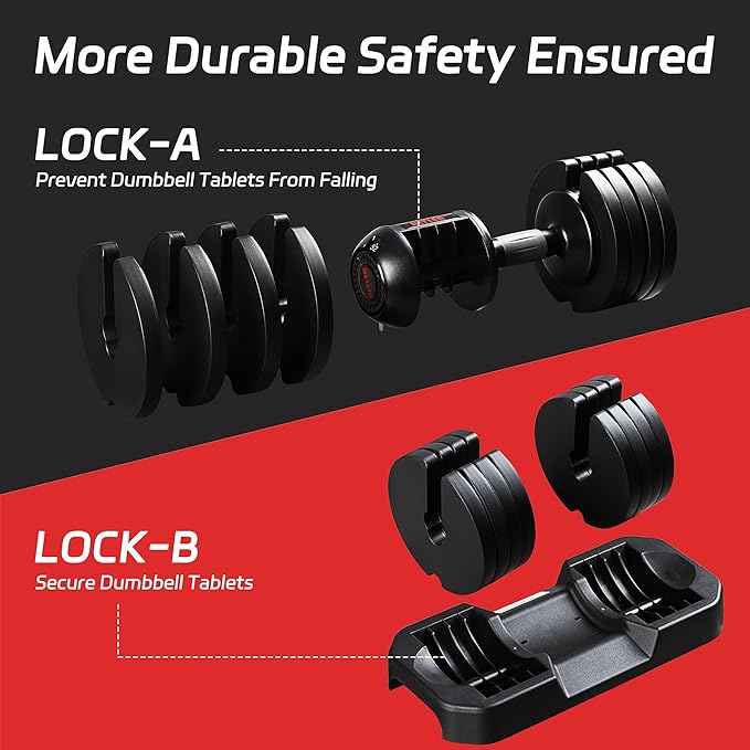 22LBS/25LBS/52LBS Single/Pair Adjustable Dumbbells Set Premium Rubber Coated Dumbbell Set with Secure Locking Mechanism for Safe & Customizable Strength Training