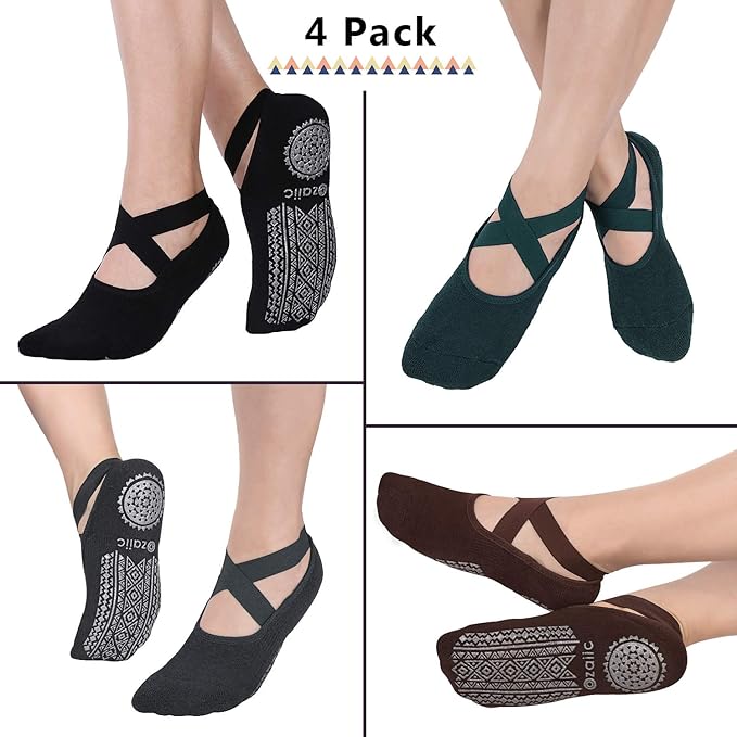 Ozaiic Pilates Socks for Women Non Slip Grip, Yoga Socks with Grippers for Barre, Hospital, Ballet, Dance, Barefoot Workout