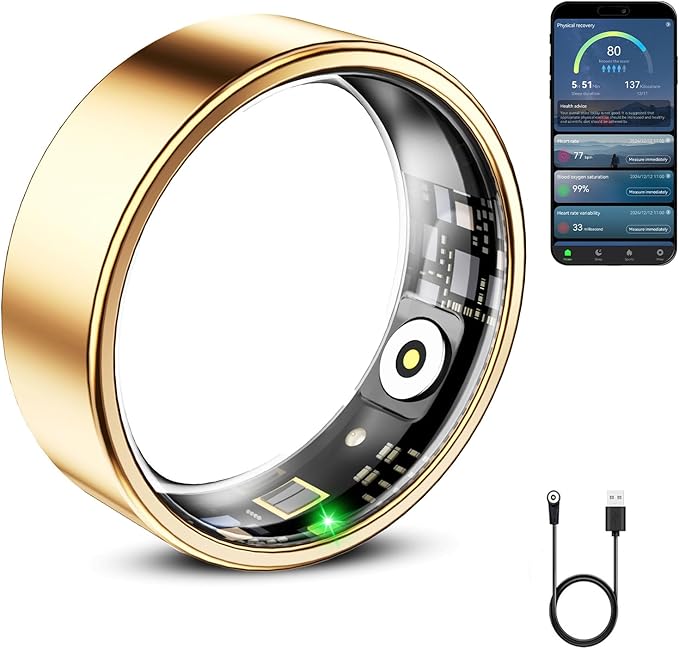 Mirlray Smart Ring for Women & Men, Smart Ring Health Tracker, Blood Oxygen & Heart Rate Monitor, Long Lasting Battery Sleep Ring, Waterproof Fitness Ring (Rose Gold, 9)
