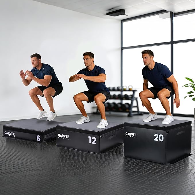 Stackable Plyo Box 6/12/20 Inch, Adjustable Plyometric Jump Box, Soft Foam Step Up Boxes for Home Gym Workouts, Soft Plyo Box for Professional Strength, HIIT, Step-Ups, and Training