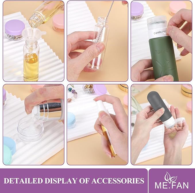 ME.FAN 18 Pack Travel Bottles for Toiletries, TSA Approved Travel Size Containers Set, Silicone Squeezable Portable Split Bottle, Travel Accessories for Conditioner, Shampoo, Lotion - Blue
