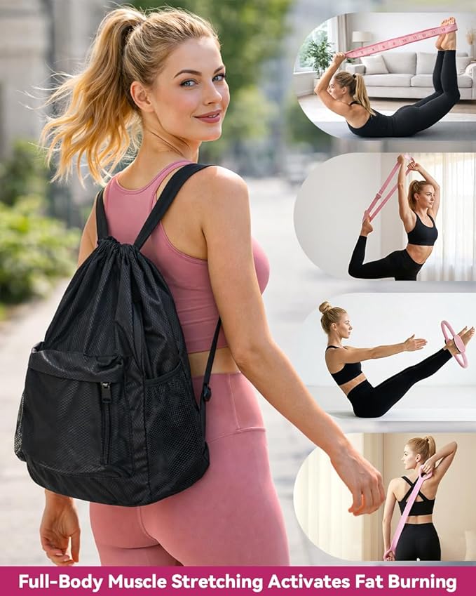 lucdnc Pilates Kit for Home,24 pcs Workouts Sets for Women 14”Pilates Circles 8" Yoga Ball, Resistance Band for Ankle,Back,Legs,Glutes,Pilates Equipment Ideal for Home Gym & Travel Fitness Essentials