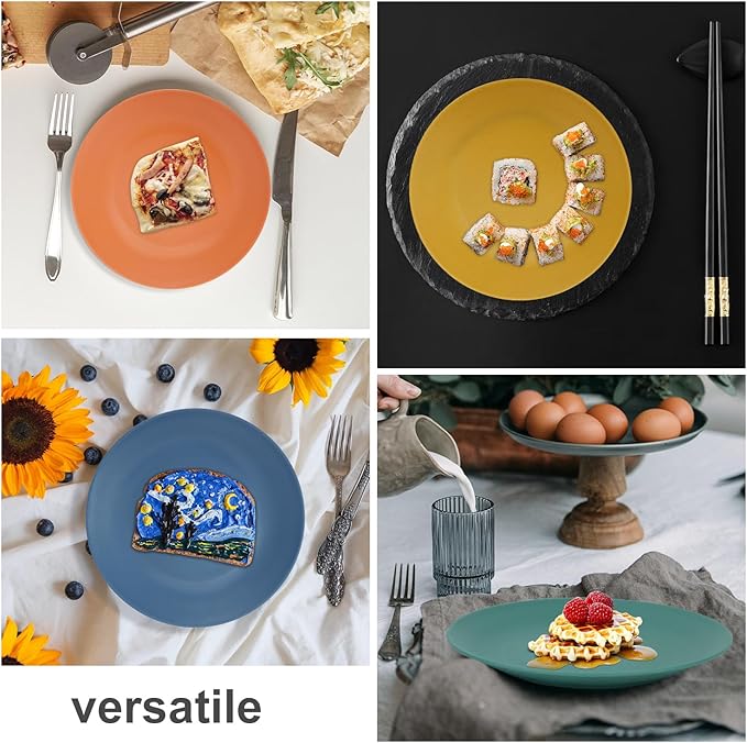 Wrova Wheat Straw Dinner Plates 10 Inch Unbreakable Set of 8 - Dishwasher & Microwave Safe Plastic Plates Reusable - Lightweight Plates for kitchen,camping,salad,appetizer - Colorful