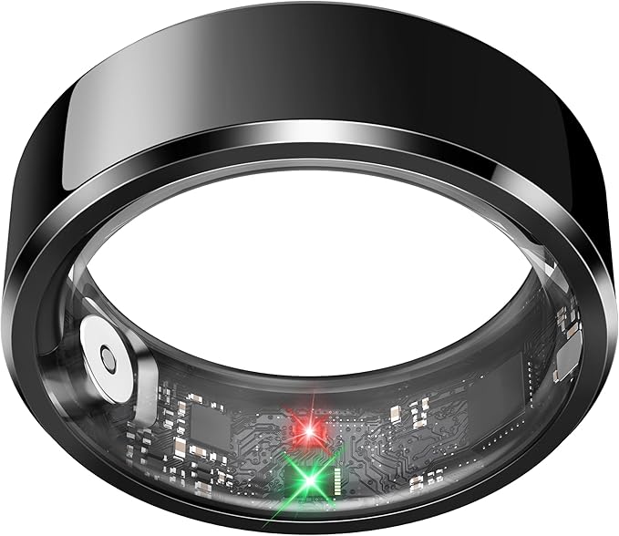 Smart Ring for Men, Fitness & Activity Tracker with Blood Pressure/Heart Rate Monitor, Sleep Tracker, Step Counter, IP68 Waterproof Ring for iOS & Android, Fast Charge, No Subscription (Black,Size9）