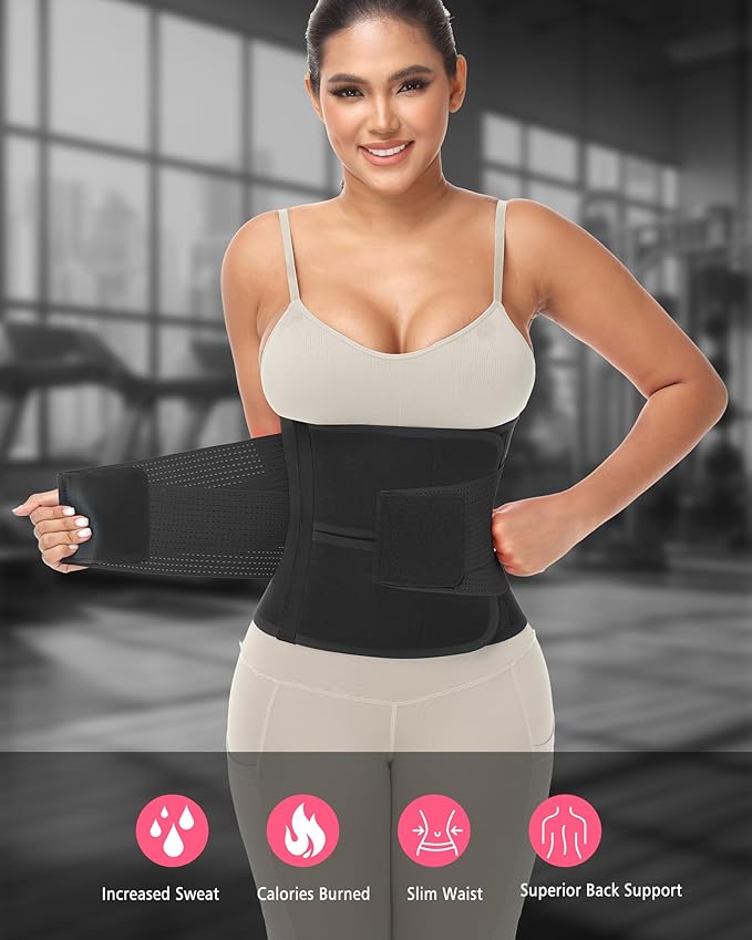 Waist Trainer for Women & Men - Sweat Belly Fat Trimmer Belt - Tummy Control Body Shaper & Back Support Sauna Suit