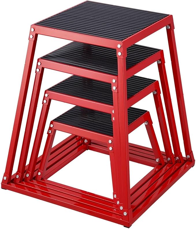 Plyometric Jump Boxes 12/18/24/30 Inch Set, Fitness Platform, Agility Box for Gym, Step Up Box for Strength Training, Conditioning - Red, 4-Piece