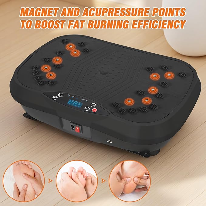 ALSO GO Vibration Plate Exercise Machine, 10 Preset Modes & 200-Level Vibration Platform for Weight Loss/Lymphatic Drainage, 400lbs Capacity Vibration Board with Resistance Bands for Full Body Workout