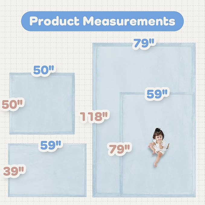 1.5" Thick Padded Baby Play Mat for Floor Tummy Time, Pro Soft Foam Activity Playroom Playmats, Easy Care with Non-Slip Safe for Infant Toddler Kids Crawling 59"x 71" (Blue)