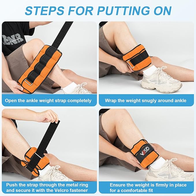 VBSD Adjustable Ankle Weights for Men Women, 2 4 6 8 10 lbs 1 Pair Leg Weight Straps, Weighted Ankle Weight Set with Removable Sandbags for Walking Running Yoga Physical Therapy Gym Home Workout