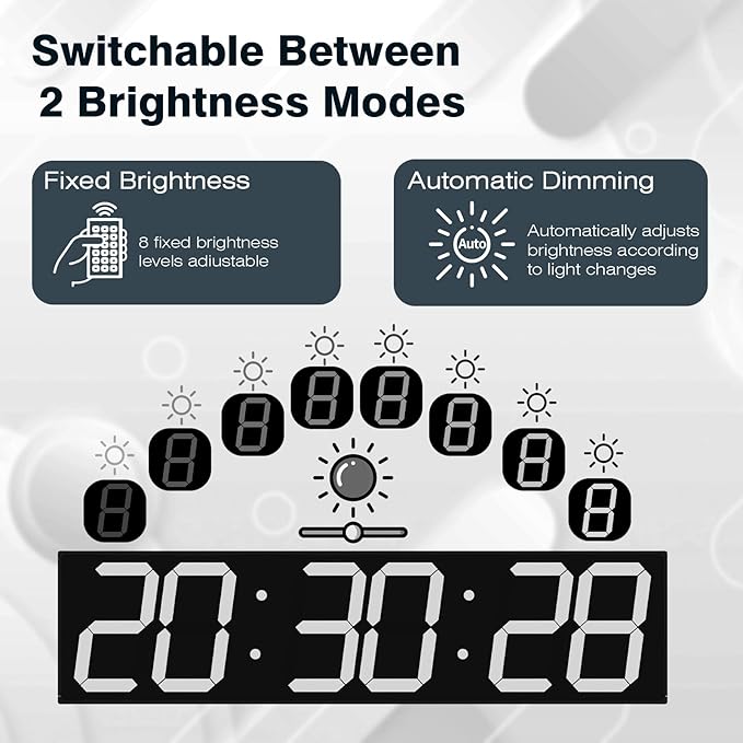CHKOSDA Digital Wall Clock with Large Display, 28.4‘’LED 6-Digit Large Clock with Adjustable Brightness, Multifunction Digital Timer with Countdown and Stopwatch (White)