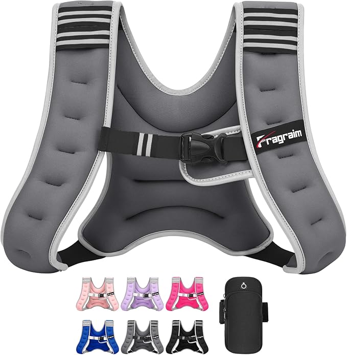 Fragraim Weighted Vest for Women Men - 8lb/10lb/12lb/16lb/22lb/25lb/30lb Weight Vest with Reflective Stripe, Detachable Phone Pouch, Ideal for Walking, Strength Training, Running, Workout, Cardio